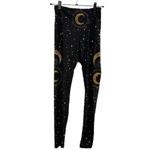 Yoga Democracy Fortune Teller Leggings Medium Black Womens Moon Stars Gym Train